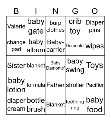 Baby Shower Bingo Card