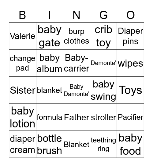 Baby Shower Bingo Card