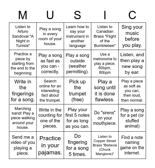 Music! Bingo Card