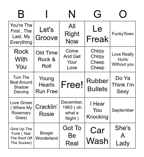 70's Night Bingo Card