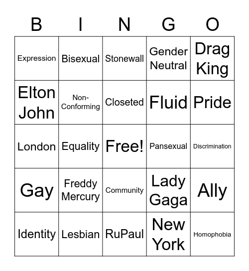 Drag Bingo Card