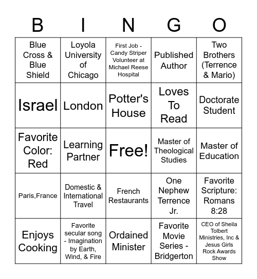 Sheila's Birthday Bingo Card