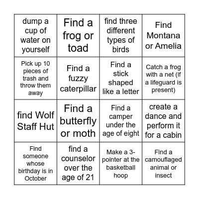 Nature Scavenger Hunt Bingo Card