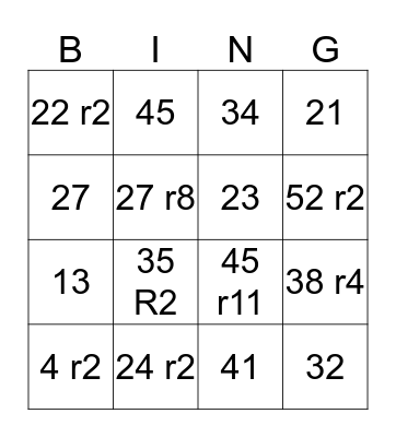 Division Bingo Card