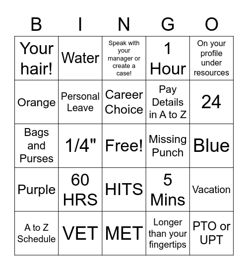 PXT Bingo Card