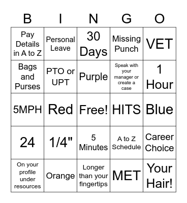 PXT Bingo Card