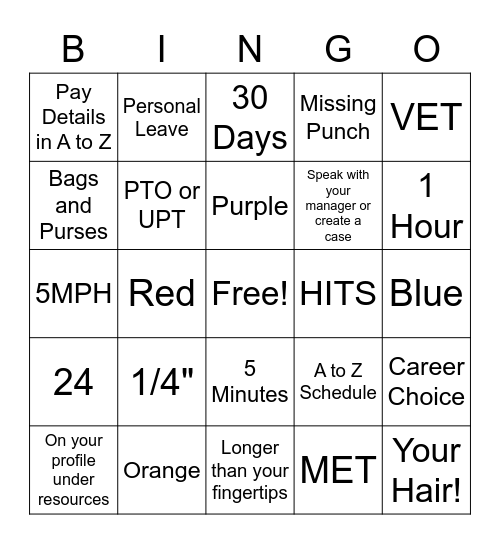 PXT Bingo Card