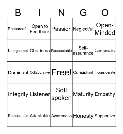 Leadership Bingo Card