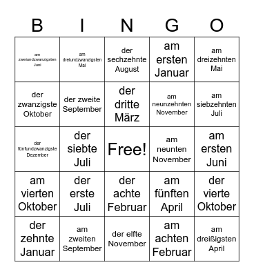 Dates Bingo - German Bingo Card