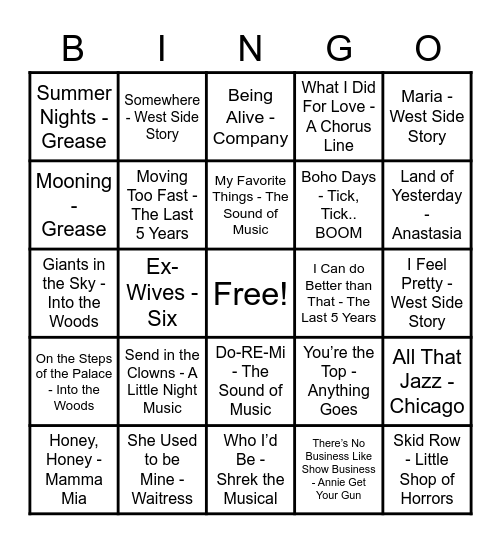 Broadway Bingo Card