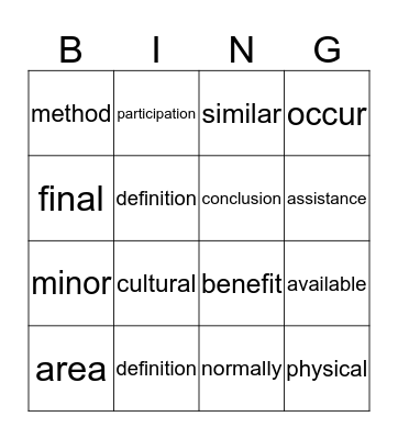 Untitled Bingo Card