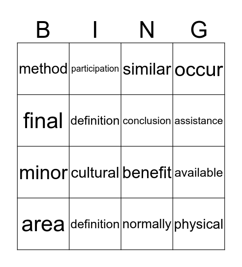 Untitled Bingo Card