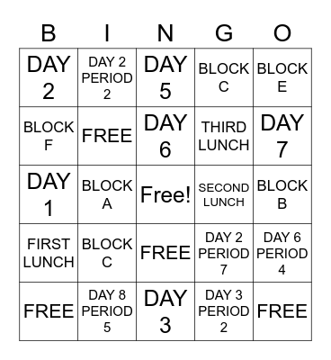 Schedule Bingo Card