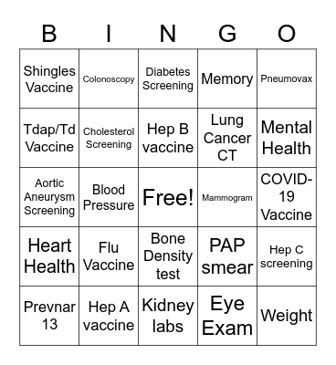 Going to My PCP Bingo Card