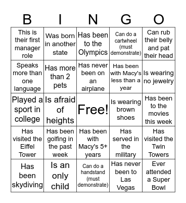 Executive Bingo  Bingo Card