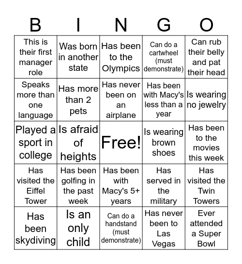 Executive Bingo  Bingo Card