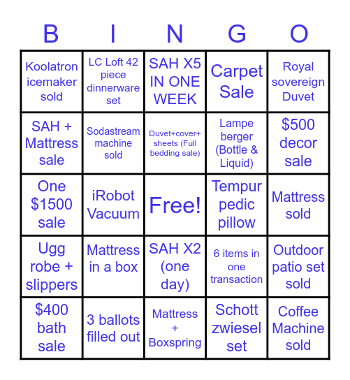 Linen Chest BINGO Card