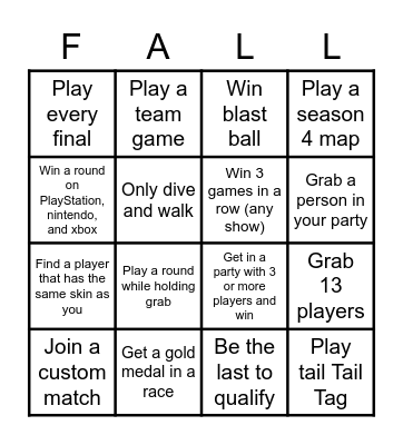 Fall guys Bingo Card