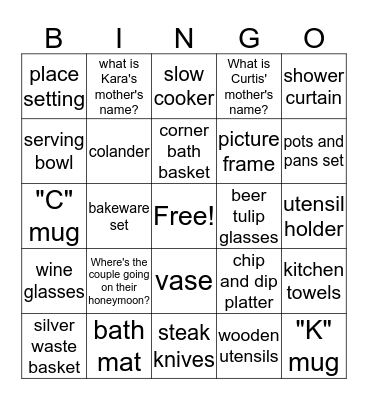 Kara's shower Bingo Card