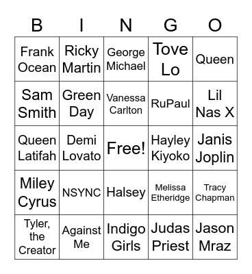 PRIDE Music Bingo Card