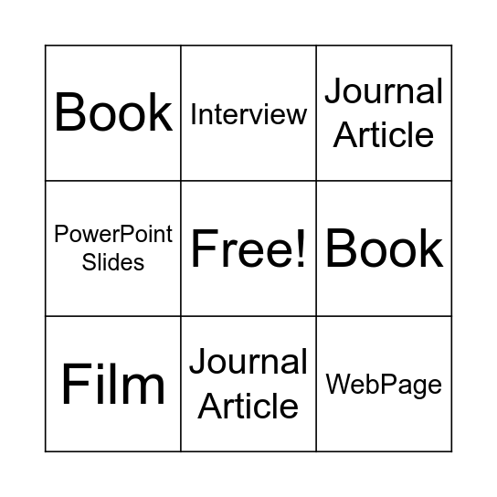 Citation Bingo Card