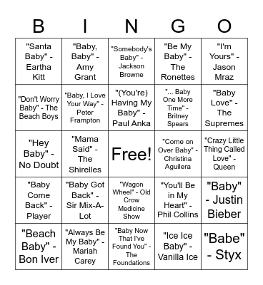 BABY J Bingo Card