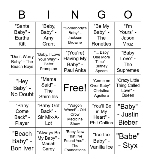 BABY J Bingo Card