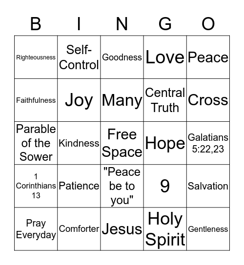 Fruits of the Spirit Bingo Card