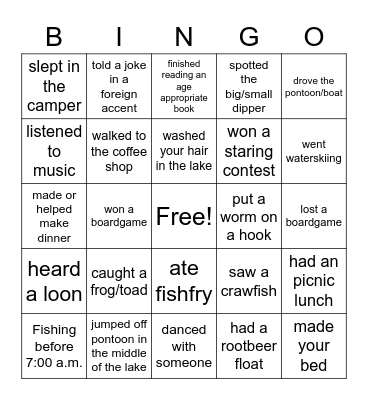 CABIN BINGO Card