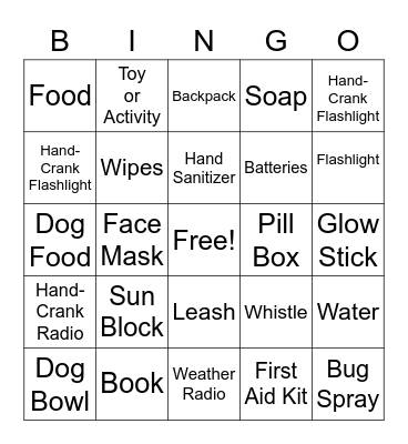 What's in your Emergency Kit? Bingo Card