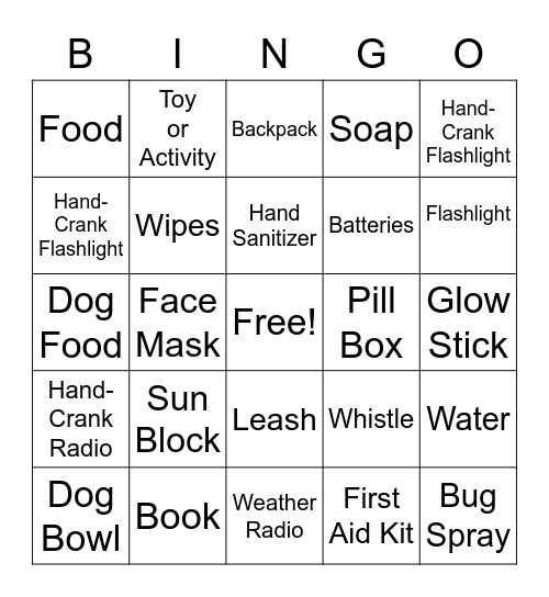 What's in your Emergency Kit? Bingo Card