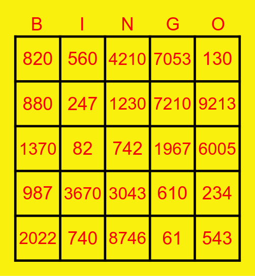 French Big Numbers - Mme. Attia Bingo Card