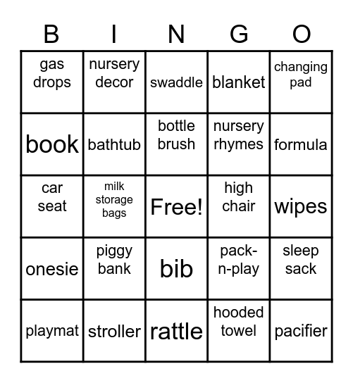 Mariah's Baby Shower Bingo Card