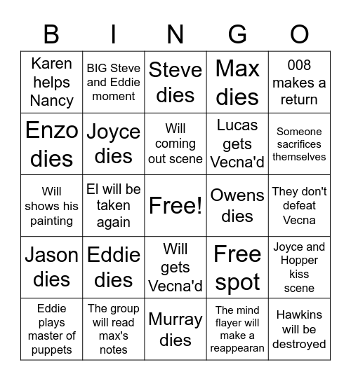 What whill happen in S4 P2? Bingo Card