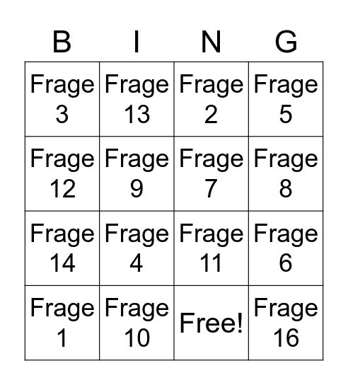 Hochzeit Bingo Card