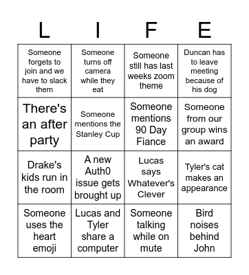 Zoom Bingo Card