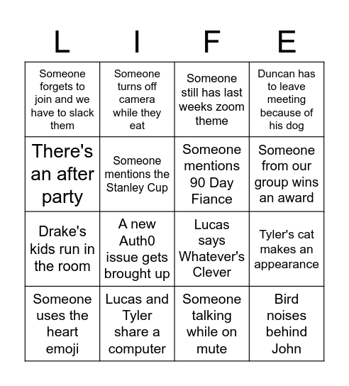 Zoom Bingo Card