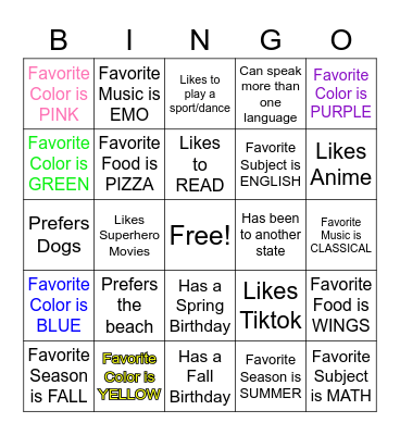 Getting to Know You Bingo! Bingo Card