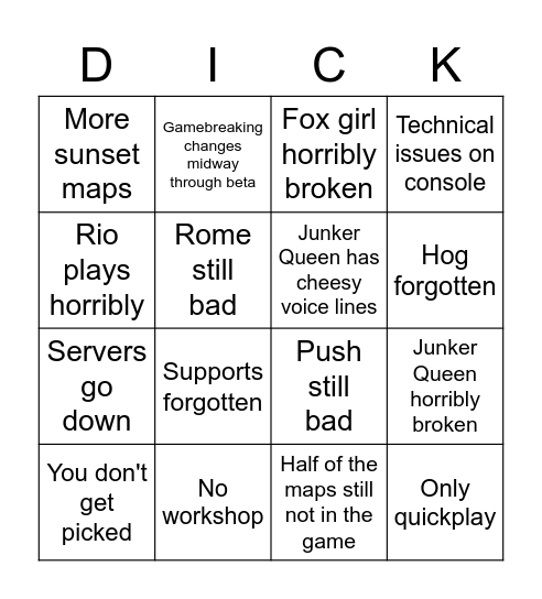 OW2 Beta 2 Bingo Card