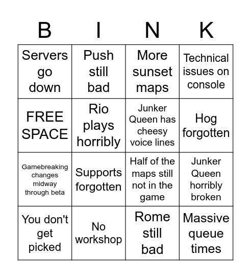 OW2 Beta 2 Bingo Card