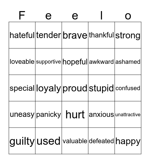 Feelings Bingo Card