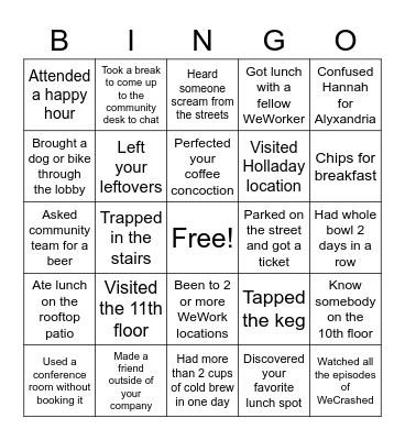 WeWork Bingo Card