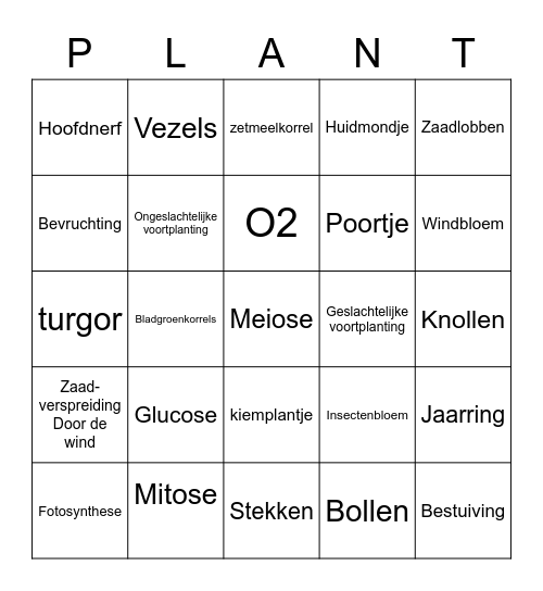 Planten Bingo Card