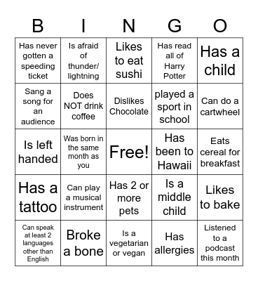 Morning Meeting Bingo Card