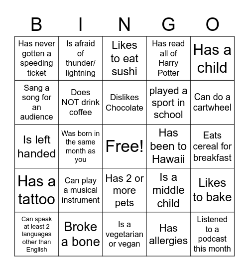 Morning Meeting Bingo Card