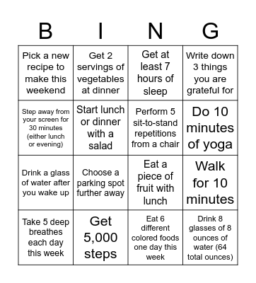 Wellness Bingo Card