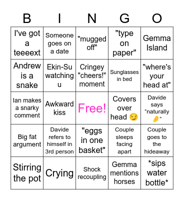 Love Island 2022 Bingo Card