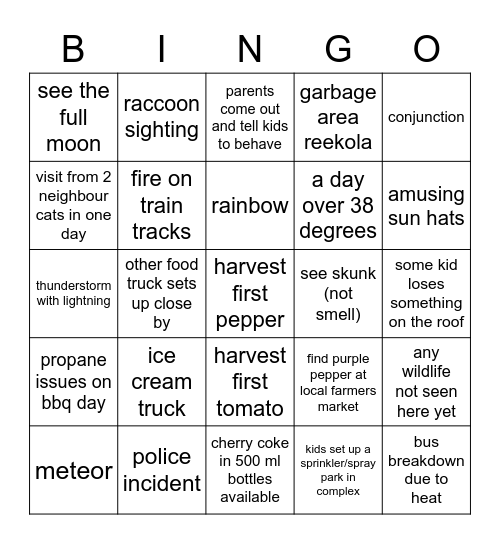 Summer Bingo 2022 Bingo Card