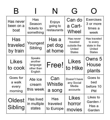 Get To Know You Bingo Card