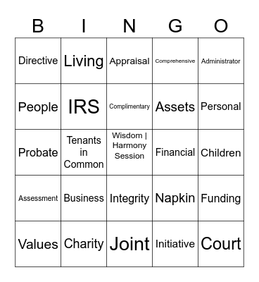 Probate Bingo Card